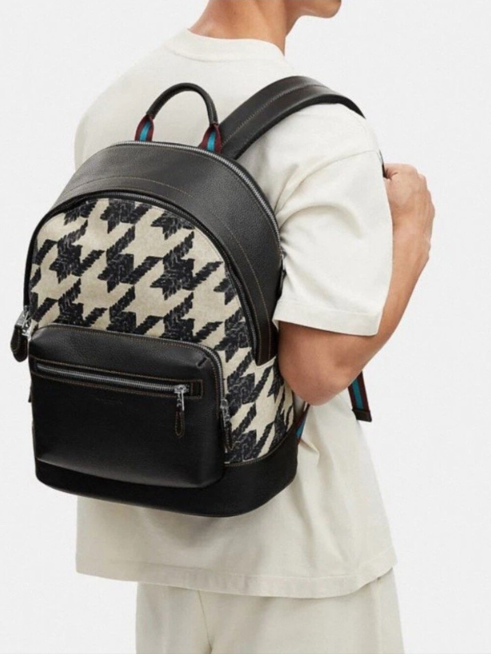 Coach West Houndstooth Print Backpack w/ Leather Trim CJ514 (Retail $550) - Picture 2 of 16